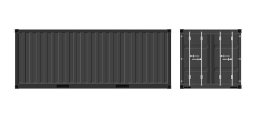 Black shipping cargo container for transportation. Vector illustration in flat style. Isolated on white background. - obrazy, fototapety, plakaty