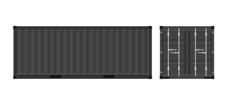 Black shipping cargo container for transportation. Vector illustration in flat style. Isolated on white background.