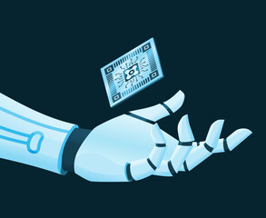 Robot Hand with Electronic Chip Artificial Intelligence Microchip Technology Vector Illustration Concept