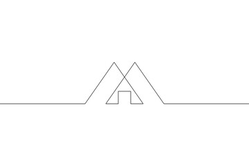 One continuous line. Minimalist home design. Geometric building logo. Modern city house. One...