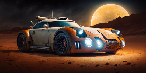 Obraz na płótnie Canvas car in the desert illustration design