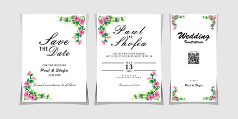 Fototapeta na wymiar Elegant floral and greenery design on wedding invitation card template