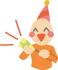 笑顔でクラッカーを鳴らす人物のデフォルメイラスト