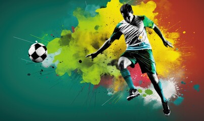 Fototapeta na wymiar Vibrant graphic trail behind a skilled soccer player Creating using generative AI tools