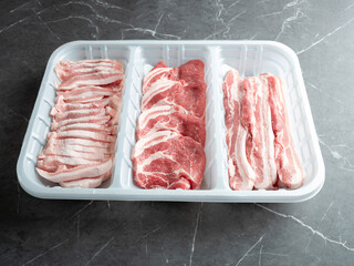 Pork belly and neck, raw meat