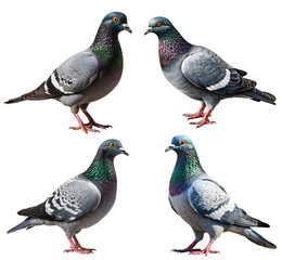Realistic illustration of city pigeons in sitting position on a transparent background, Generative AI