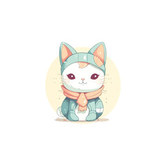 cute cat doll logo mascot. for a children's clothing store. modern flat color. pastel colors