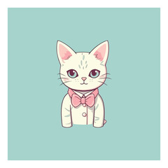 cute cat doll logo mascot. for a children's clothing store. modern flat color. pastel colors