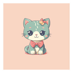 cute cat doll logo mascot. for a children's clothing store. modern flat color. pastel colors