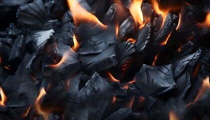 Fierce Fire, Burning Coals and Charcoal Texture for Barbecue Background with Flames
