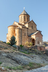 Fototapeta na wymiar The Virgin Mary Assumption Church of Metekhi on the cliff