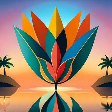 package design illustration of summer bromeliad, passion fruit, tropical event, high definition picture quality, tone harmony, flat illustration style, advanced colour scheme and illustration style