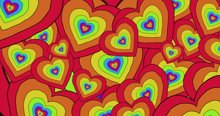 Composition of multiple rainbow pride hearts background