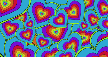 Composition of multiple rainbow pride hearts background