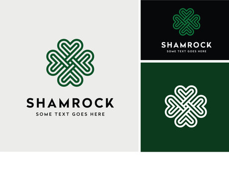 cross line rope knot with shamrock clover leaf heart love logo design	