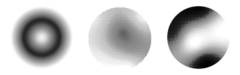 Set of pop art comic style gray circle halftone isolated on white background Vector. Monochrome printing raster. Dotted illustration. Abstract vector halftone background. Dot spray gradation vector