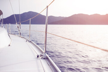 Fototapeta premium Sailing on the sea, taffrails of a sailboat