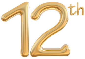 12 th anniversary gold 3d number