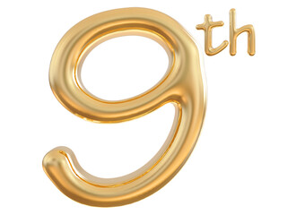 9 th anniversary gold 3d number