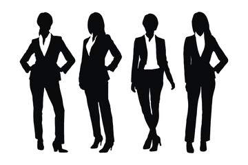 Modern businesswoman bundle wearing suits and standing in different positions. Female employee silhouettes with anonymous faces. Creative woman employee and girl businessman silhouette set vector.