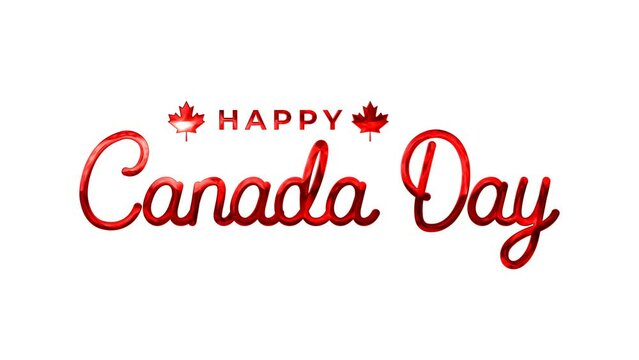 Happy Canada Day text animation in red color with handwritten lettering style and maple leaf for Canada Day celebration. 4k video canada day typography, greeting card, decoration. canada day concept.