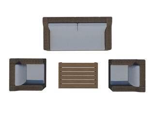 Sofa rattan table set png alpha channel top view