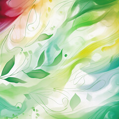 Abstract watercolor background with green and yellow leaves. Digital illustration. Generative ai