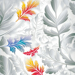 Fototapeta na wymiar Abstract Digital floral background - gray and orange flowers and leafs. Generative ai