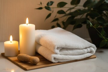 Spa setting with candles. Generative ai