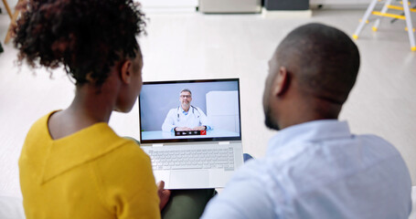 Pregnant Couple In Online Video Conference Call
