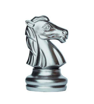 Silver Knight chess  isolated on transparent Background.