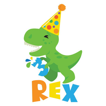 Cute birthday tyrannosaur vector cartoon illustration