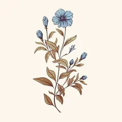 Rolgordijnen Aquarel natuur set Illustration of a hand drawn blue flower on white background created using generative AI tools