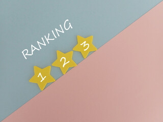 星に123の数字とランキングの文字、コピースペース