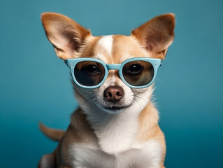 Chihuahua dog wearing sunglasses. Generative ai