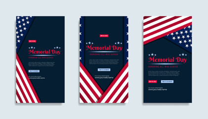 Memorial day Social media stories template design with the national flag of the United States of America