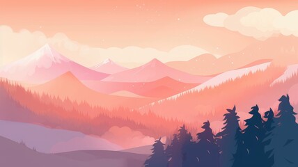 sunset in the snowy mountains. Generative AI