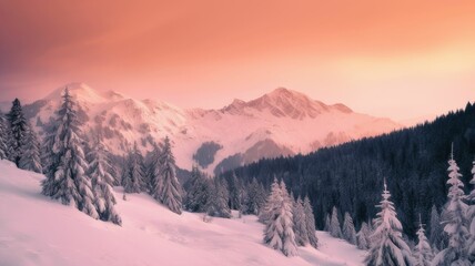 winter landscape with mountains and snow. Generative AI