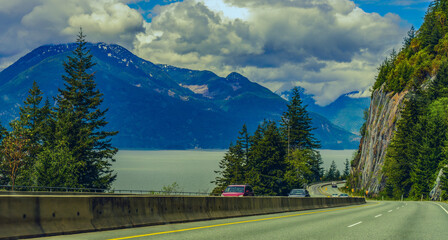 Spectacular scenery on the aptly named 
Sea to Sky highway en route to Whistler, BC, but please...