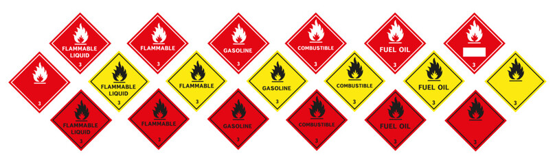 Warning sign for flammable liquids. Warning symbol, class 3 hazard warning sign. - obrazy, fototapety, plakaty