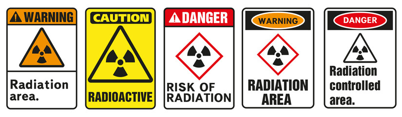 Class 6 danger vector signs. Radiation and biohazard sign, toxicity sign and poison sign.