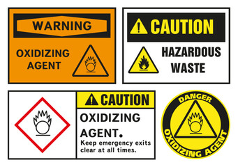 Obraz premium Oxidizer warning sign. Class 5 Dangerous Goods Plates.