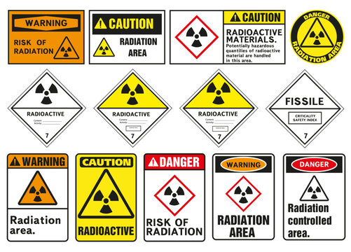 Class 6 danger vector signs. Radiation and biohazard sign, toxicity sign and poison sign.