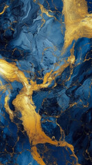 Naklejka premium Beautiful Pleasant Blue Marble Iridescence With Gold Veins Created With The Help Of Artificial Intelligence