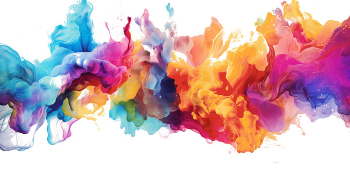 LGBT colorful abtract banner, smoke and dust with rainbow colors, vibrant LGBTQ flag colors texture isolated on white transparen background, generative AI