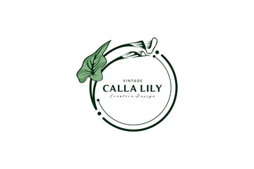 Calla lily vector floral frame logo for business design badges, labels, logos and branding - obrazy, fototapety, plakaty