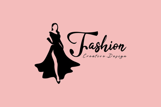 Basic RGBVector woman in waving dress for logo design of women's clothing boutique shop, fashion, wedding dresses