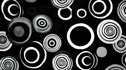different size big dots and line swirls shapes, free of life flow MINIMAL fabric pattern, BLACK AND WHITE darkness of dark,
