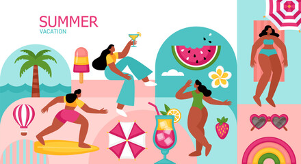 Summer vacation, beach party or pool party geometrical banner design. Template background for brochure, poster or flyer.