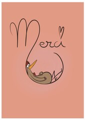 Remerciement d’une poule allongé pensive et nostalgique avec son petit cœur qui bat